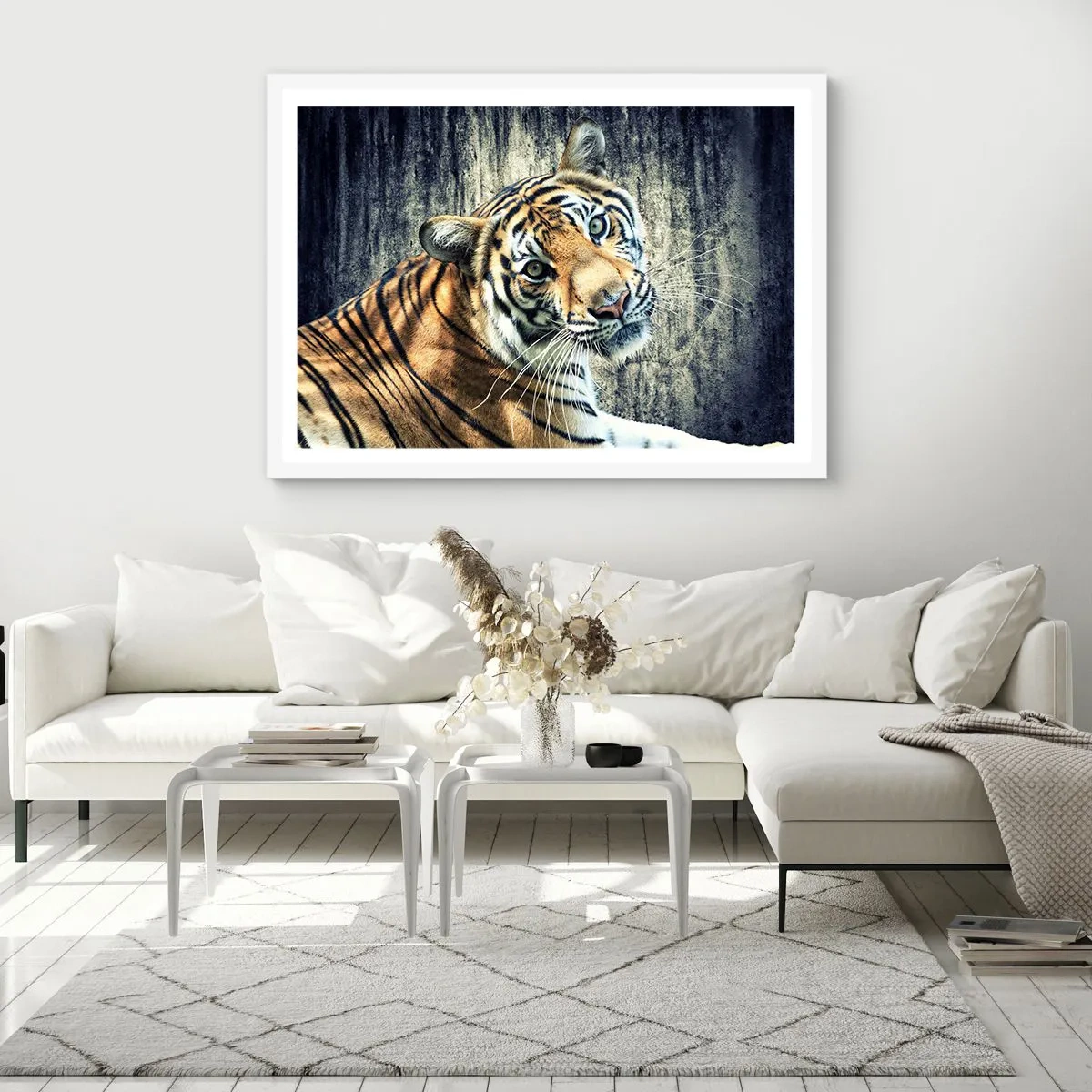 Poster in cornice bianca - Ritratto nei flussi di luce - 100x70 cm