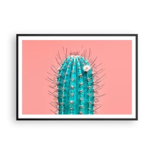 Poster in cornice nera - Un'interpretazione artistica di un cactus su uno sfondo rosa - 100x70cm - Stai attento - Decorazione murale moderna per soggiorno e camera da letto ARTTOR