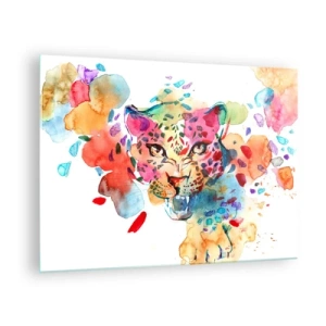 Quadro su vetro - Ritratto ad acquerello colorato di un leopardo - 70x50cm - La bella e la bestia - Decorazione murale moderna per soggiorno e camera da letto ARTTOR
