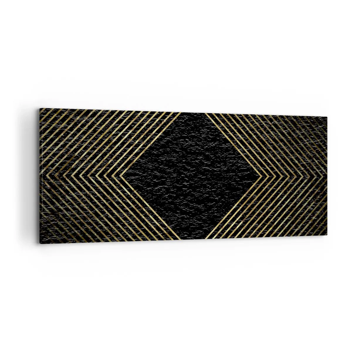 Quadro su tela - Stampe su Tela - Sfondo nero con motivo geometrico di linee dorate - 120x50cm - Geometria in stile glamour - Decorazione murale moderna per soggiorno e camera da letto ARTTOR