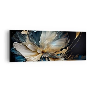 Quadro su tela - Stampe su Tela - Un fiore nei toni dell'oro e del blu navy su uno sfondo nero - 140x50cm - Fantastico fiore di felce - Decorazione murale moderna per soggiorno e camera da letto ARTTOR