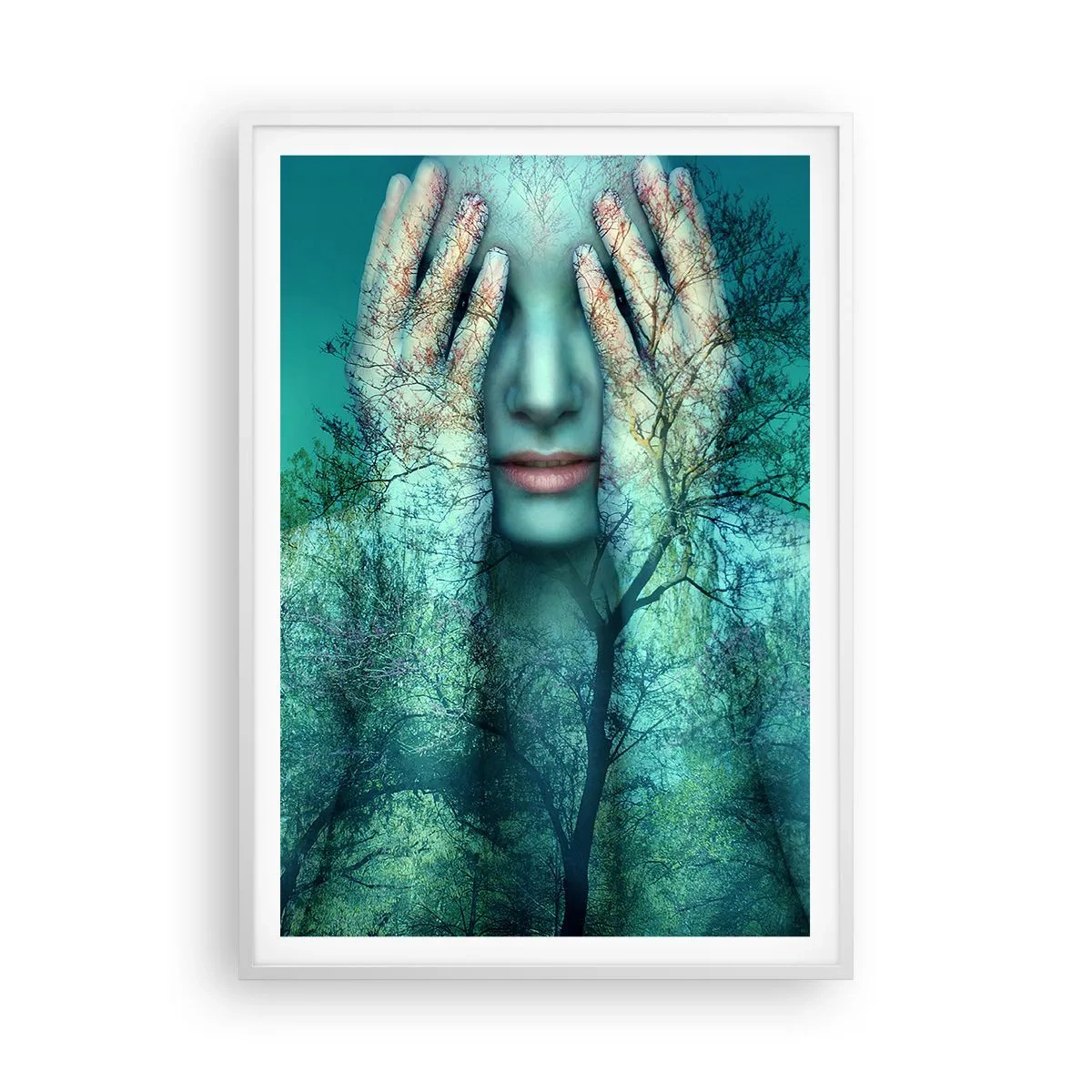 Poster in cornice bianca - Immersa nel blu - 70x100 cm