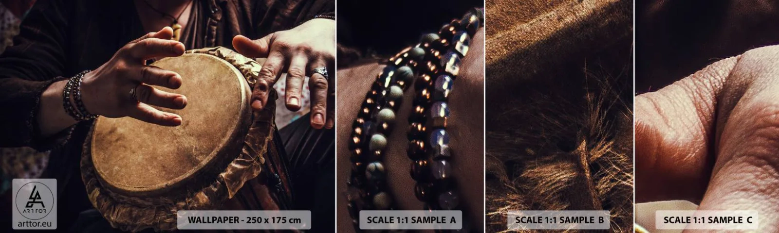 Campione Di Fotomurale Standard Eco - Al ritmo del cuore - Gioco di tamburi, Africa, Musica - 100x30 cm