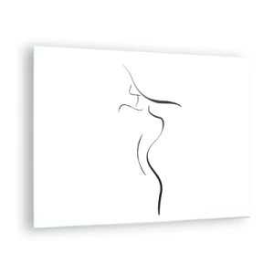 Quadro su vetro - Profilo minimalista di una silhouette femminile in bianco e nero - 70x50cm - Inafferrabile come un'onda - Decorazione murale moderna per soggiorno e camera da letto ARTTOR