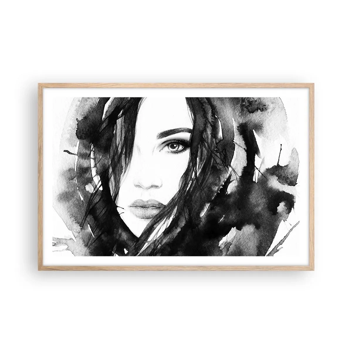Poster in cornice rovere chiaro - Ritratto di donna in bianco e nero - 91x61 cm