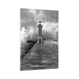 Quadro su vetro - Un faro circondato dalle onde durante una tempesta - 80x120cm - Senza paura - Decorazione murale moderna per soggiorno e camera da letto ARTTOR