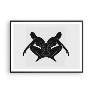 Poster in cornice nera - Sagome nere in posizione simmetrica su sfondo bianco - 100x70cm - Anima comune - Decorazione murale moderna per soggiorno e camera da letto ARTTOR