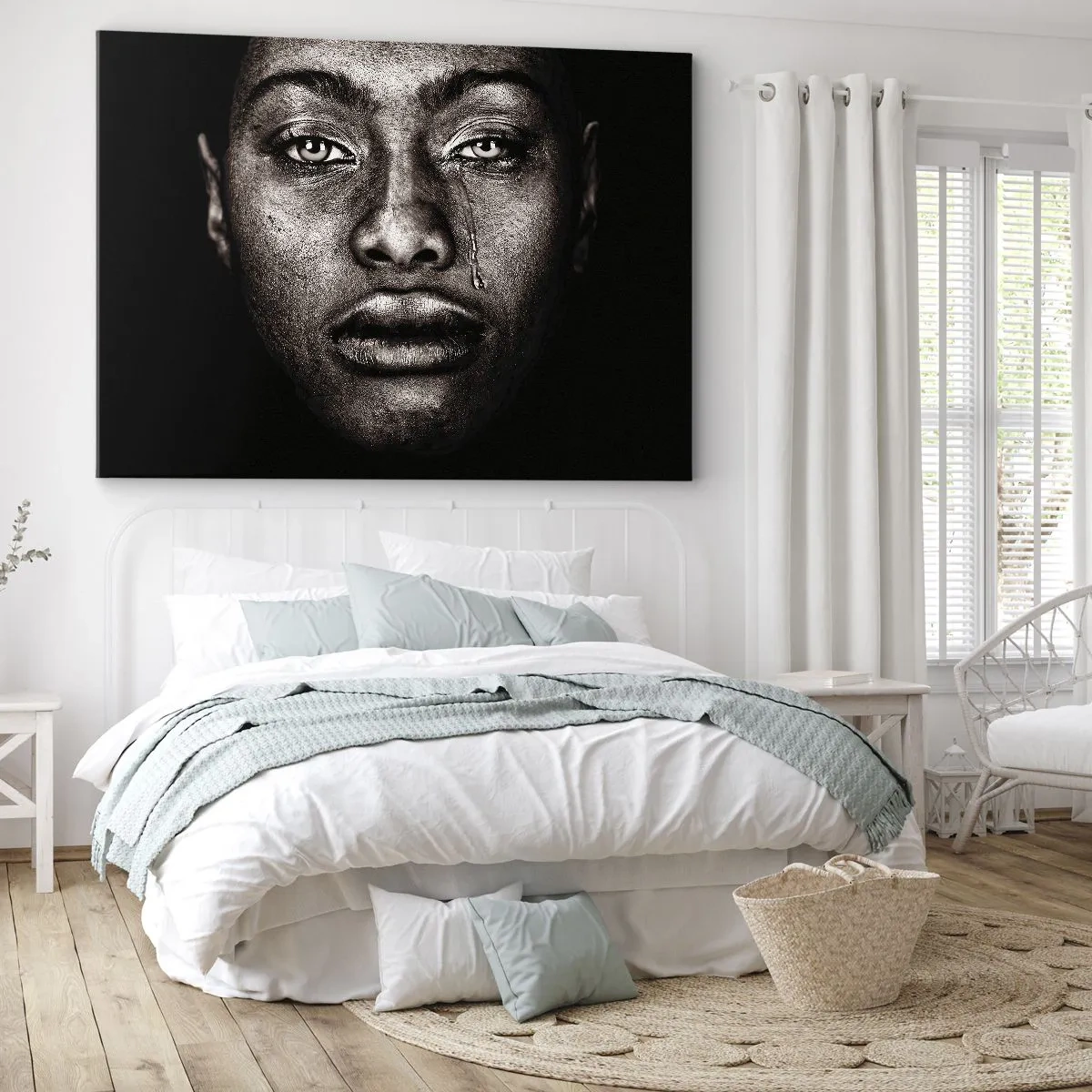 Quadro su tela - Stampe su Tela - Ritratto di un volto con una sola lacrima su sfondo nero - 70x50cm - Un'unica lacrima - Decorazione murale moderna per soggiorno e camera da letto ARTTOR