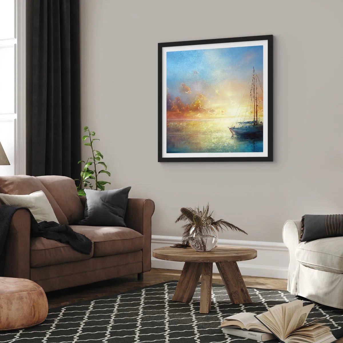 Poster in cornice nera - Nella baia dorata - 40x40 cm