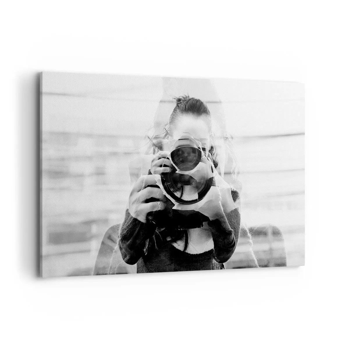 Quadro su tela - Stampe su Tela - Ritratto in bianco e nero con doppia esposizione di un fotografo - 120x80cm - Il creatore e il materiale - Decorazione murale moderna per soggiorno e camera da letto ARTTOR