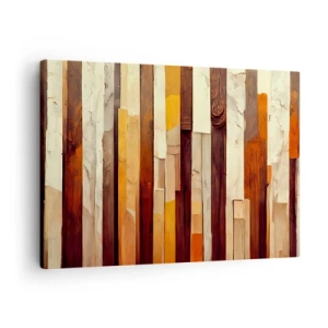 Quadro su tela - Stampe su Tela - Composizione geometrica nei toni del legno e dell'oro - 70x50cm - L'inno dei legni boschivi - Decorazione murale moderna per soggiorno e camera da letto ARTTOR