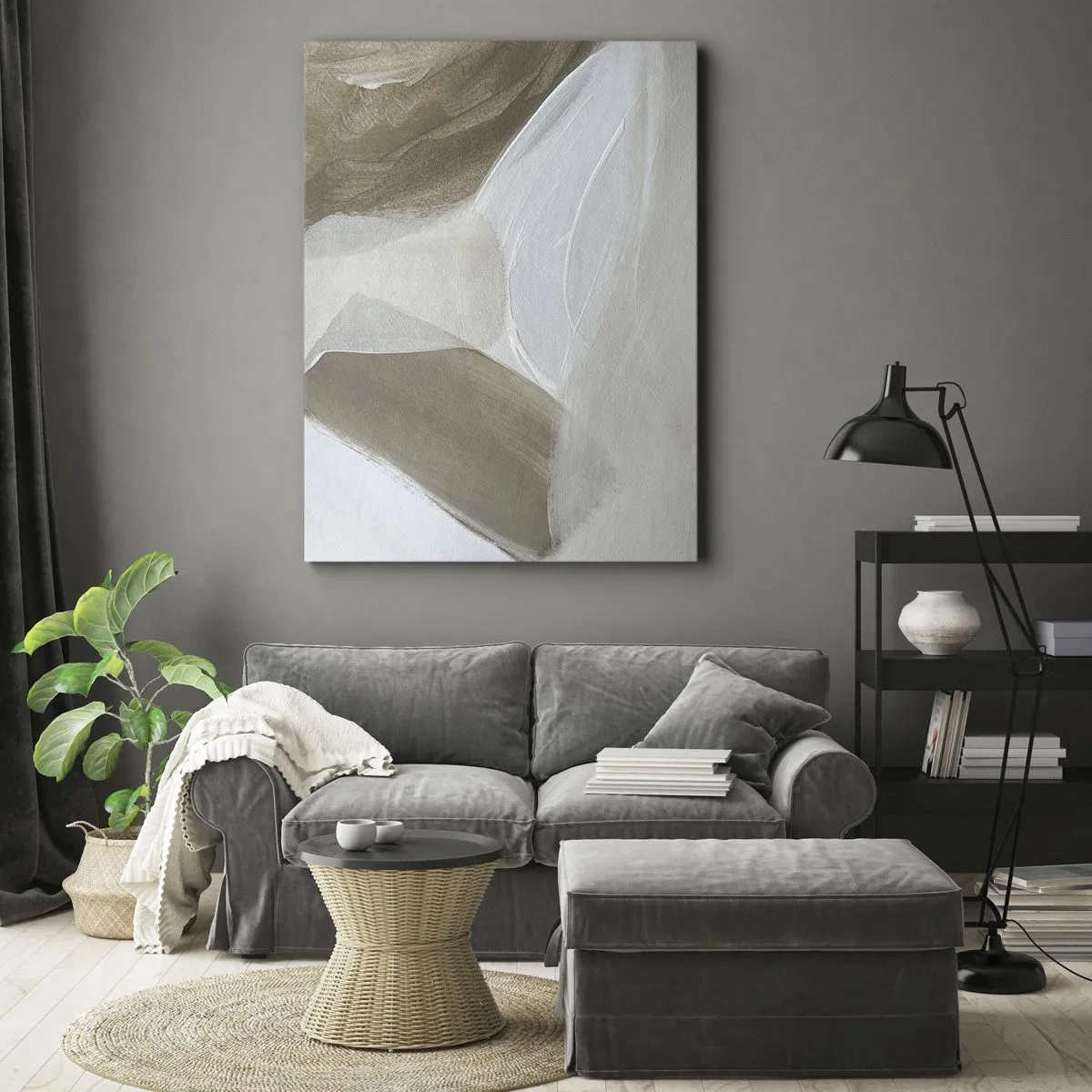 Quadro su tela - Stampe su Tela - Delicata astrazione nei toni del beige e del bianco - 70x100cm - Onda di bianco - Decorazione murale moderna per soggiorno e camera da letto ARTTOR