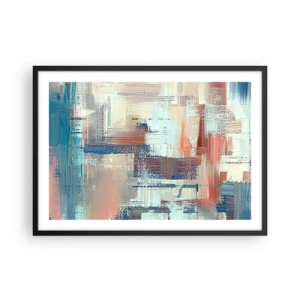Poster in cornice nera - Composizione astratta nei toni del blu e del beige - 70x50cm - Arrivando alla luce - Decorazione murale moderna per soggiorno e camera da letto ARTTOR