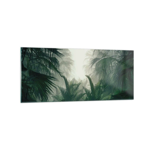 Quadro su vetro - Vegetazione tropicale nella fitta nebbia della foresta pluviale - 120x50cm - Mistero dei tropici - Decorazione murale moderna per soggiorno e camera da letto ARTTOR