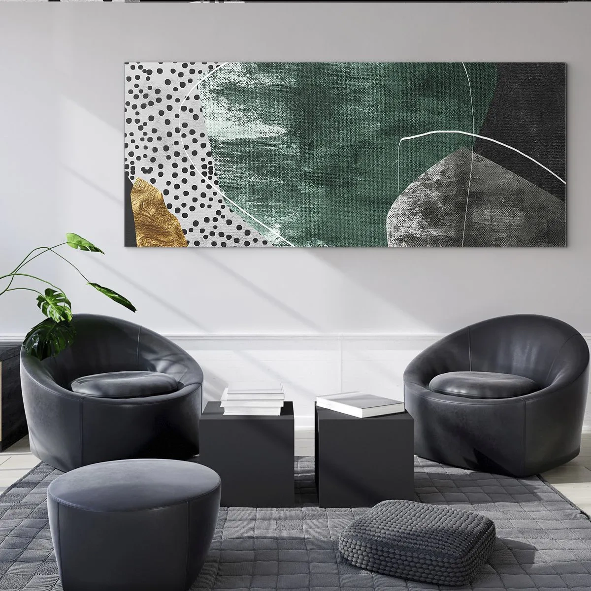 Quadro su vetro - Astrazione colorata con petalo d'oro - 100x40 cm