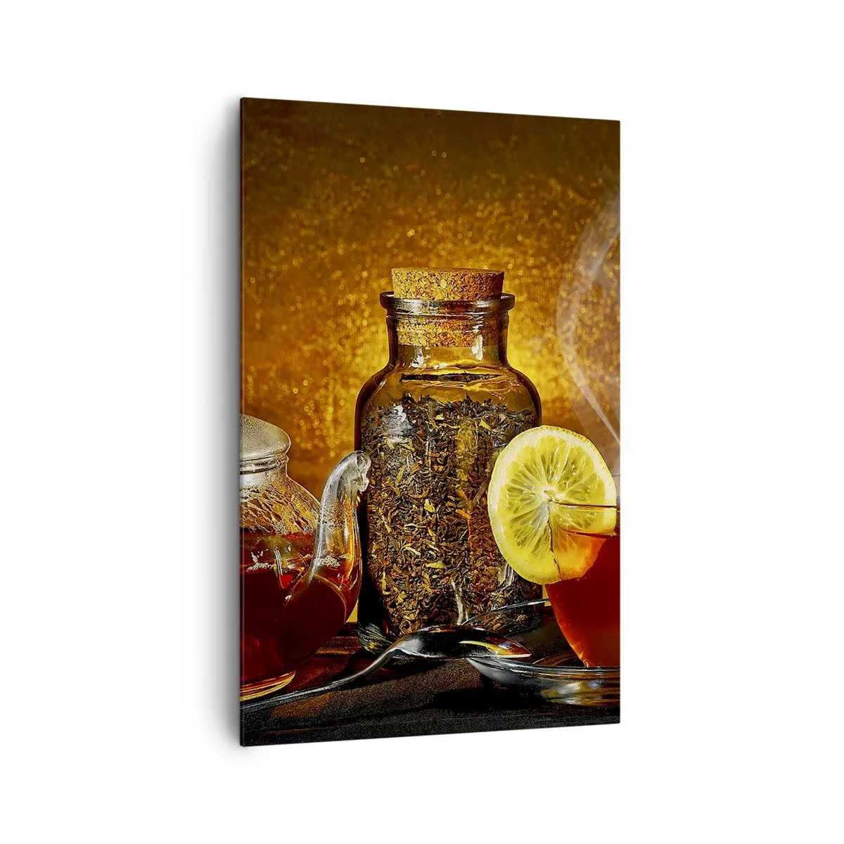 Quadro su tela - Stampe su Tela - Tè in una brocca di vetro con limone e tè sfuso - 80x120cm - Nello stile dei maestri olandesi - Decorazione murale moderna per soggiorno e camera da letto ARTTOR