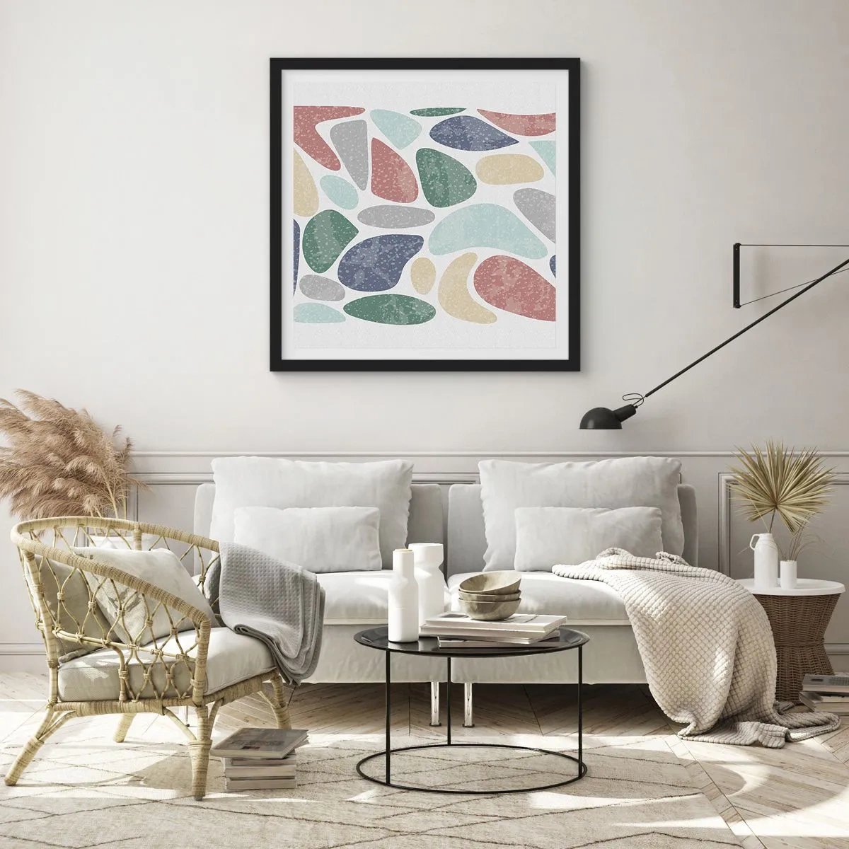 Poster in cornice nera - Mosaico di colori incipriati - 30x30 cm