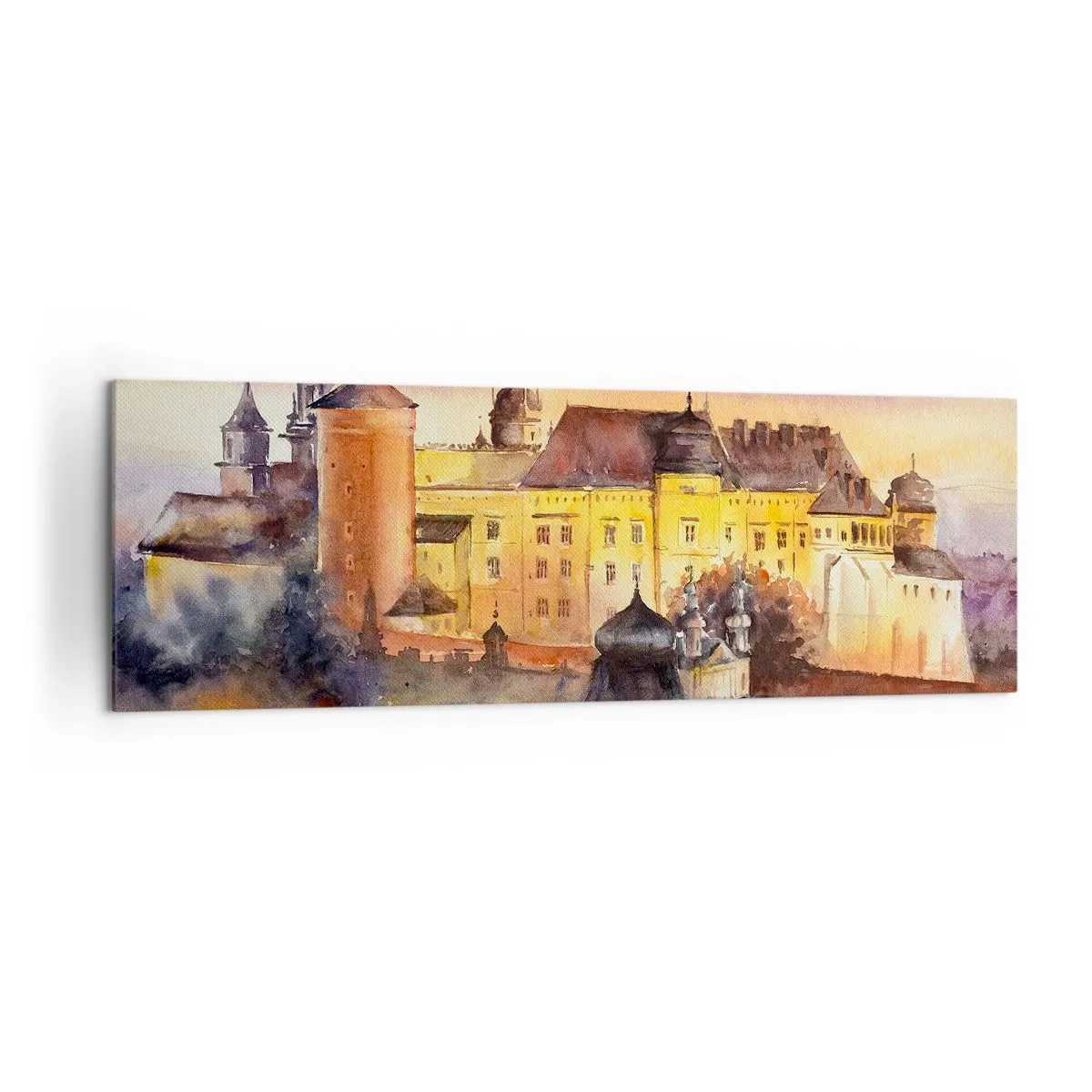 Quadro su tela - Stampe su Tela - Un pittoresco dipinto ad acquerello di un castello al tramonto - 160x50cm - Storia e fiaba - Decorazione murale moderna per soggiorno e camera da letto ARTTOR