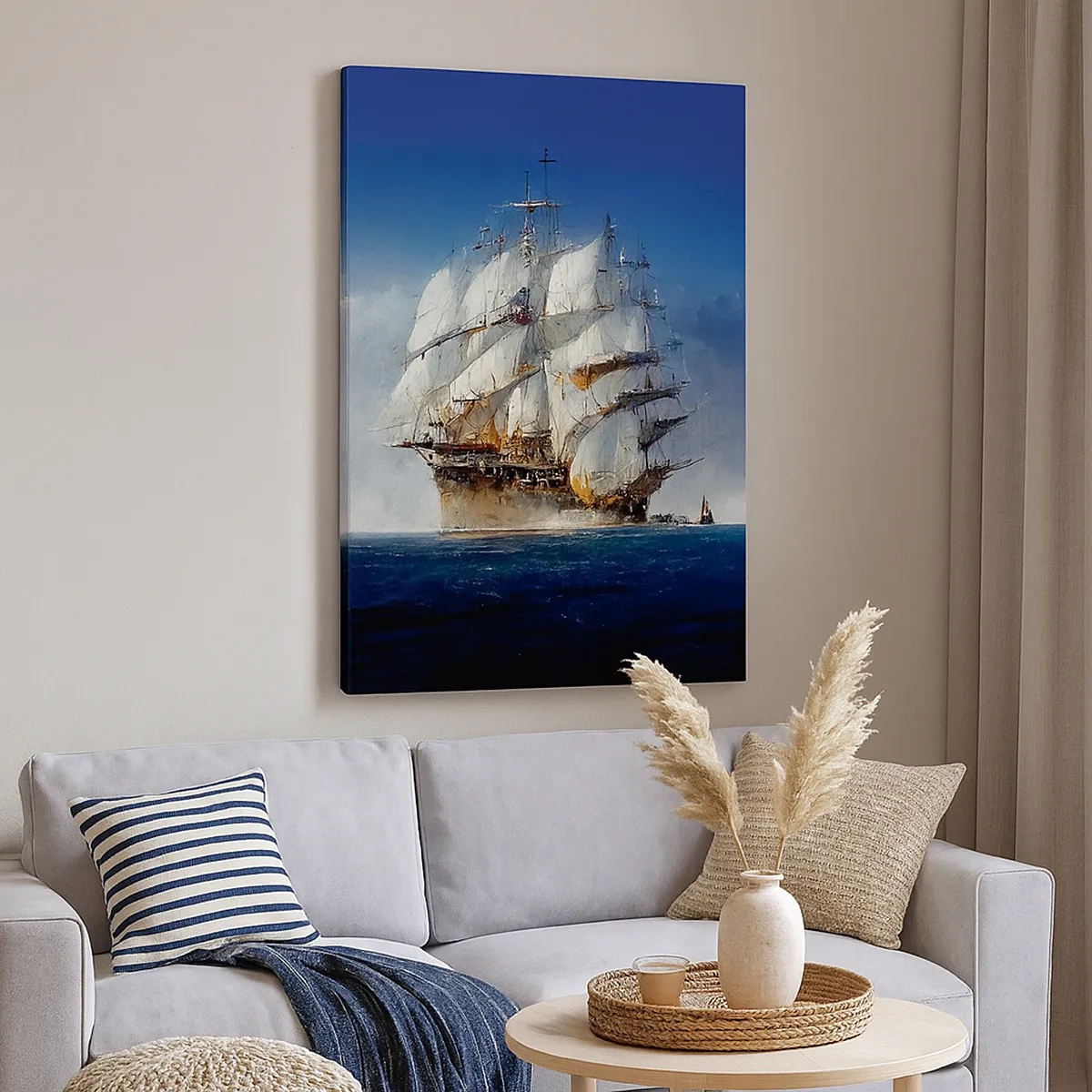 Quadro su tela - Stampe su Tela - Una nave a vela in mare aperto sotto un cielo azzurro - 50x70cm - The great glory! - Decorazione murale moderna per soggiorno e camera da letto ARTTOR