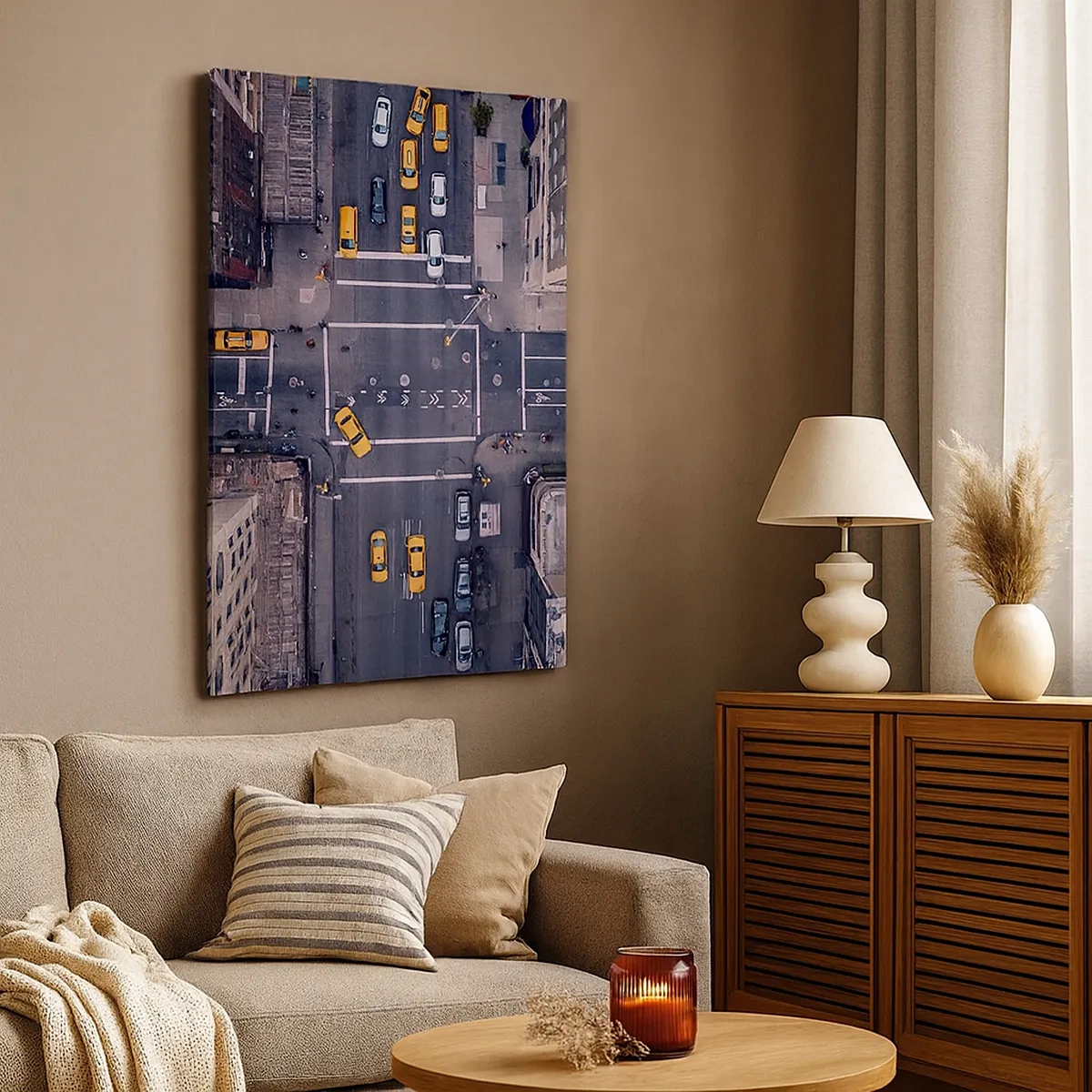 Quadro su tela - Stampe su Tela - Vista aerea di una trafficata strada cittadina - 50x70cm - Scelta semplice - Decorazione murale moderna per soggiorno e camera da letto ARTTOR