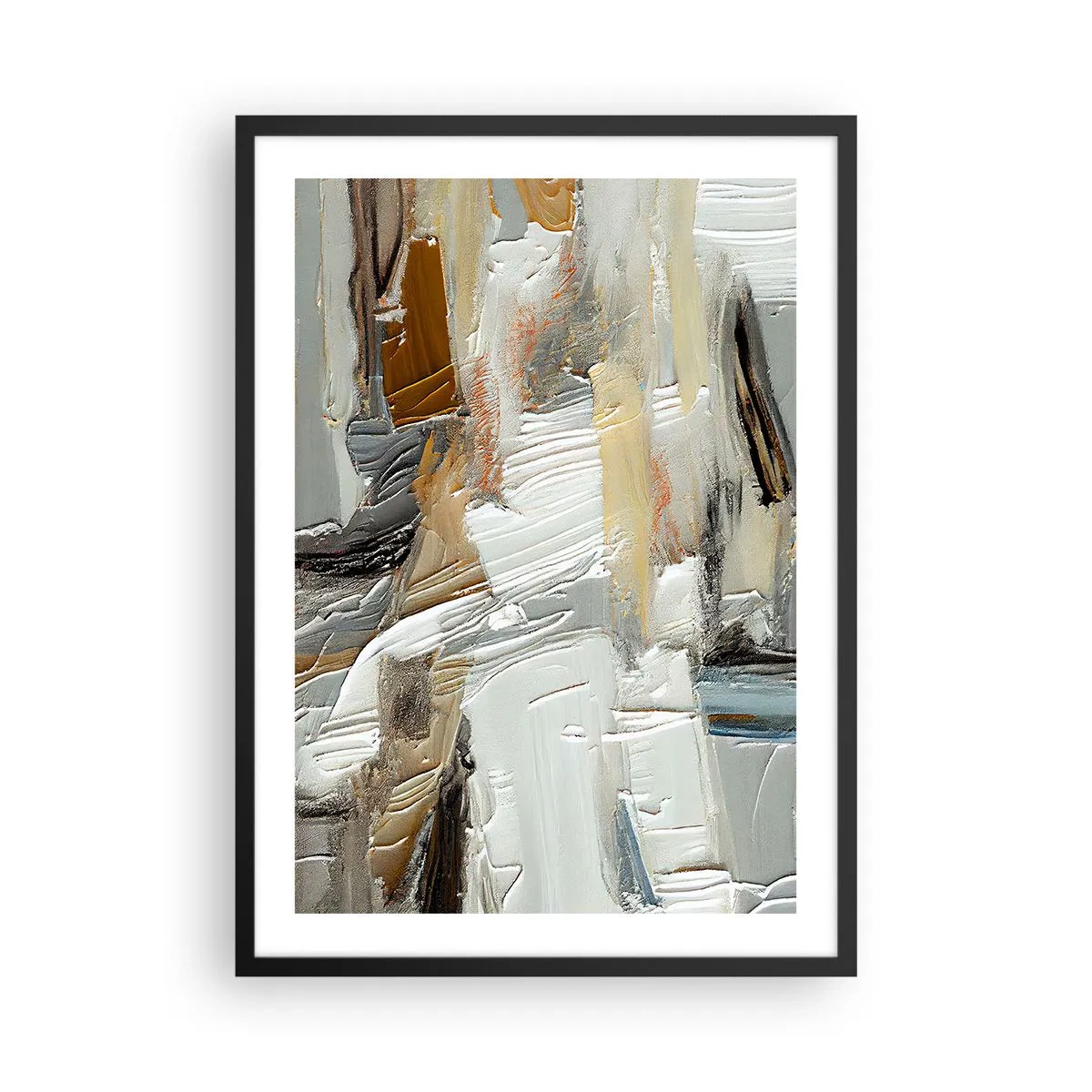 Poster in cornice nera - Astrazione strutturale in tonalità neutre - 50x70cm - Strati colorati - Decorazione murale moderna per soggiorno e camera da letto ARTTOR