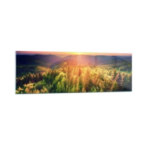 Quadro su vetro - Paesaggio forestale con tramonto sulle colline - 160x50cm - Vette e cime - Decorazione murale moderna per soggiorno e camera da letto ARTTOR