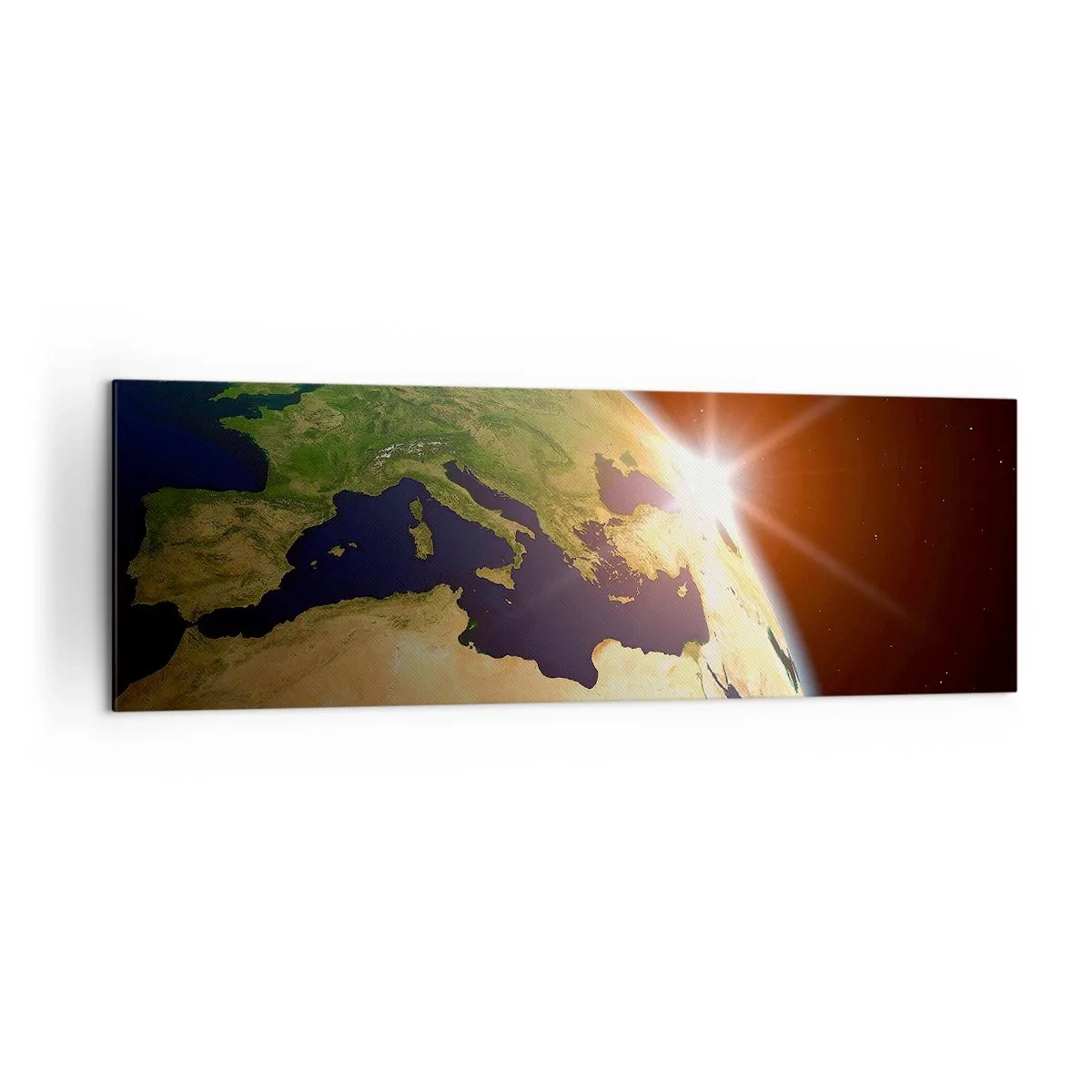 Quadro su tela - Stampe su Tela - Vista della Terra dallo spazio con i raggi del sole all'orizzonte - 160x50cm - Il sorgere del sole - Decorazione murale moderna per soggiorno e camera da letto ARTTOR