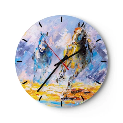 Orologio da parete - Orologio in Vetro - Al galoppo nella luce - 40x40 cm