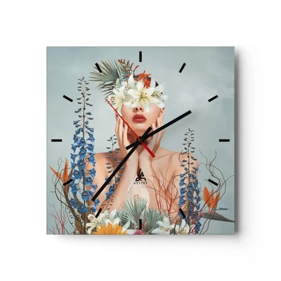Orologio da parete - Orologio in Vetro - Donna - fiore - 40x40 cm