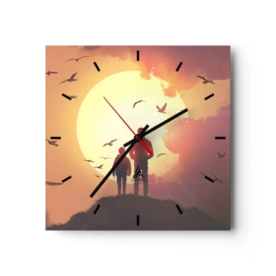 Orologio da parete - Orologio in Vetro - Faccia a faccia con il sole - 30x30 cm