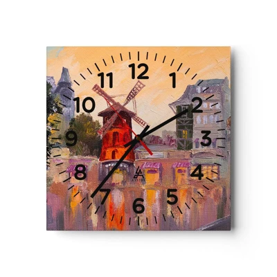 Orologio da parete - Orologio in Vetro - Le icone di Parigi: il Moulin Rouge - 30x30 cm