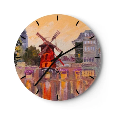 Orologio da parete - Orologio in Vetro - Le icone di Parigi: il Moulin Rouge - 40x40 cm