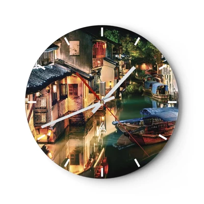 Orologio da parete - Orologio in Vetro - Sera in una via cinese - 40x40 cm