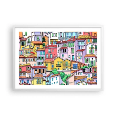 Poster in cornice bianca - Città allegra - 70x50 cm