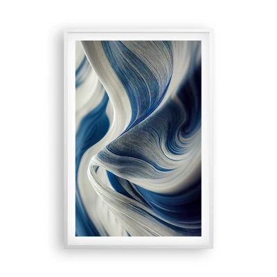 Poster in cornice bianca - Fluidità di blu e di bianco - 61x91 cm