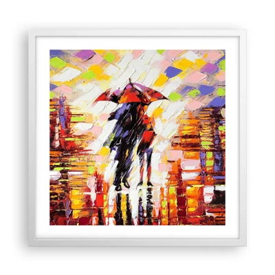 Poster in cornice bianca - Insieme nella notte e nella pioggia - 50x50 cm