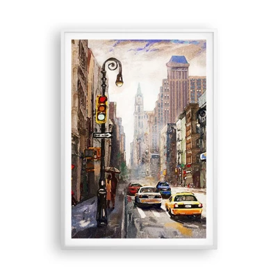Poster in cornice bianca - New York: colorata anche sotto la pioggia - 70x100 cm