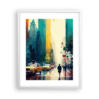 Poster in cornice bianca - New York: qui anche la pioggia è colorata - 40x50 cm