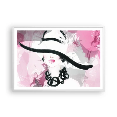 Poster in cornice bianca - Ritratto di donna in nero e rosa - 100x70 cm