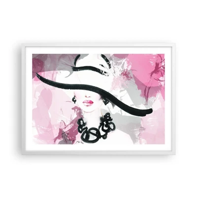 Poster in cornice bianca - Ritratto di donna in nero e rosa - 70x50 cm