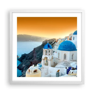 Poster in cornice bianca - Santorini: aggrappate alle rocce - 50x50 cm