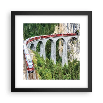 Poster in cornice nera - Il treno tra i monti - 30x30 cm