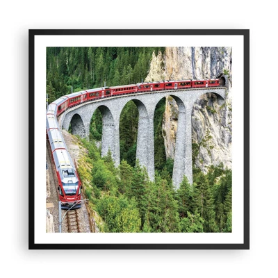 Poster in cornice nera - Il treno tra i monti - 60x60 cm