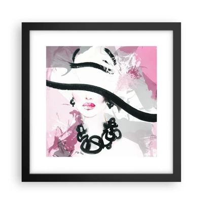 Poster in cornice nera - Ritratto di donna in nero e rosa - 30x30 cm