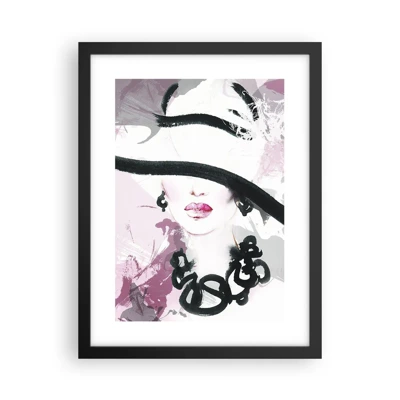 Poster in cornice nera - Ritratto di donna in nero e rosa - 30x40 cm