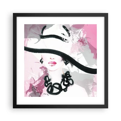 Poster in cornice nera - Ritratto di donna in nero e rosa - 40x40 cm