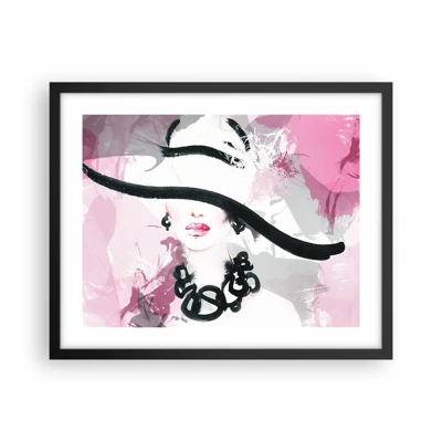 Poster in cornice nera - Ritratto di donna in nero e rosa - 50x40 cm