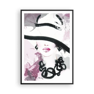 Poster in cornice nera - Ritratto di donna in nero e rosa - 70x100 cm