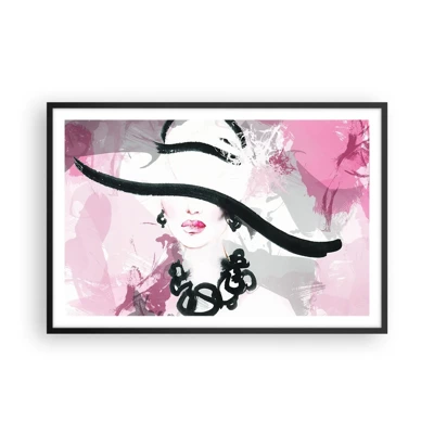 Poster in cornice nera - Ritratto di donna in nero e rosa - 91x61 cm