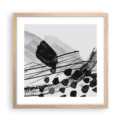 Poster in cornice rovere chiaro - Astrazione organica in bianco e nero - 40x40 cm